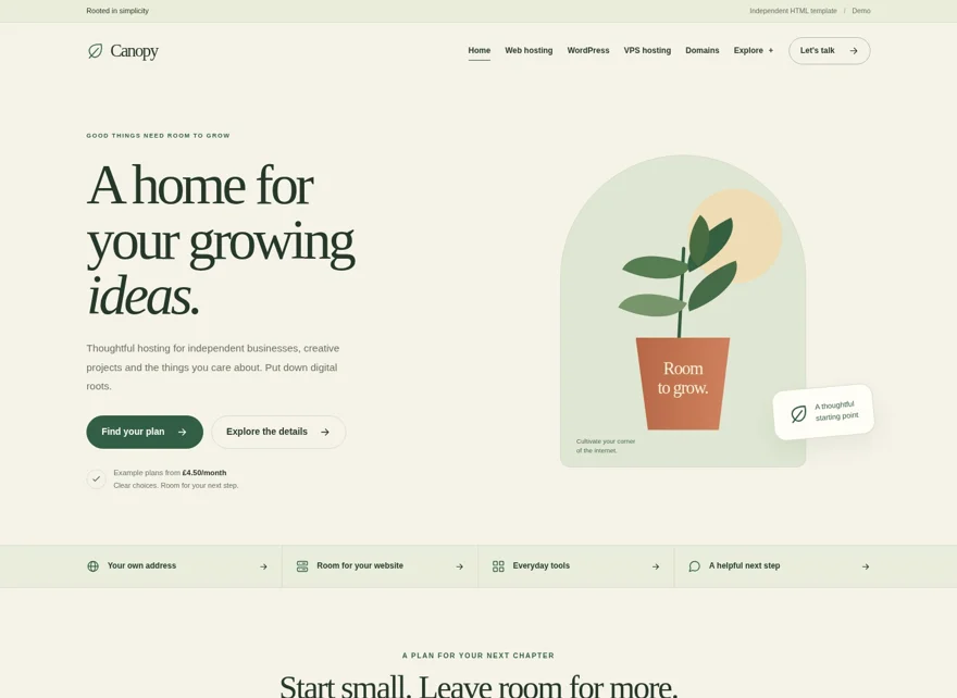 Canopy hosting homepage preview