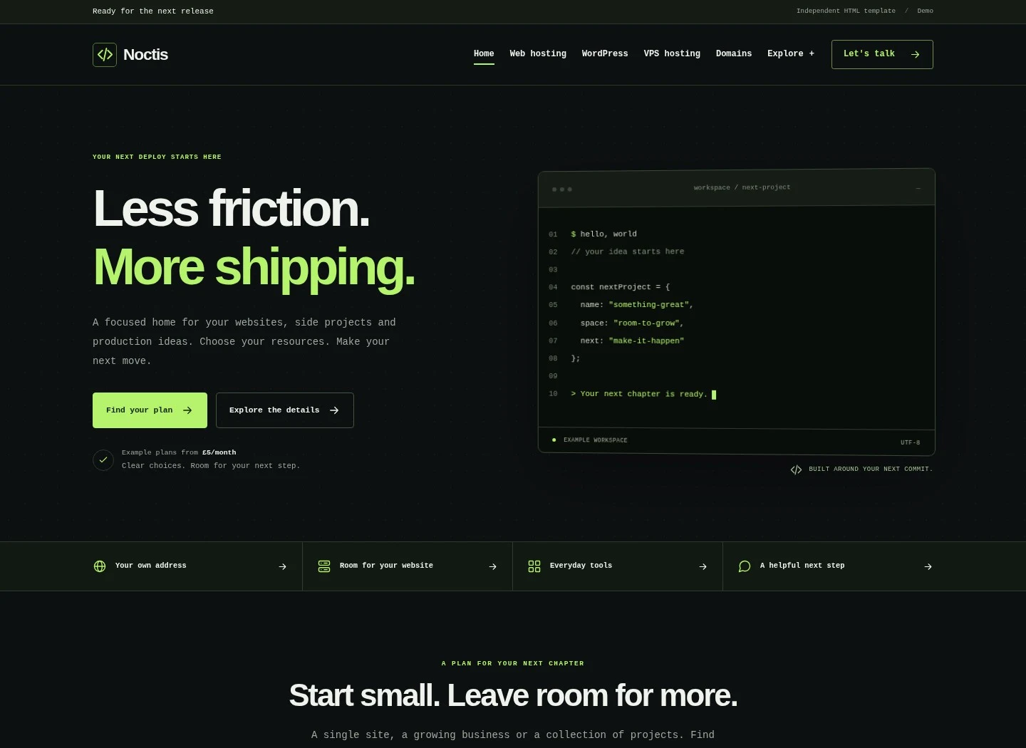 Noctis desktop homepage preview