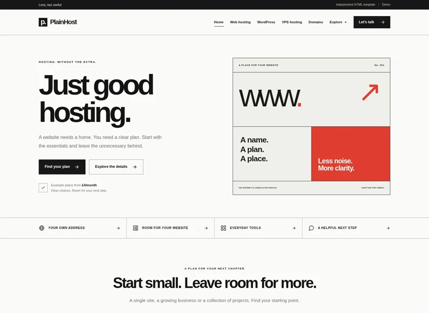 PlainHost hosting homepage preview